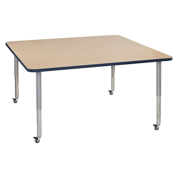 ECR4Kids 60in x 60in Square Everyday T-Mold Adjustable Activity Table Maple/Navy/Silver - Super Leg