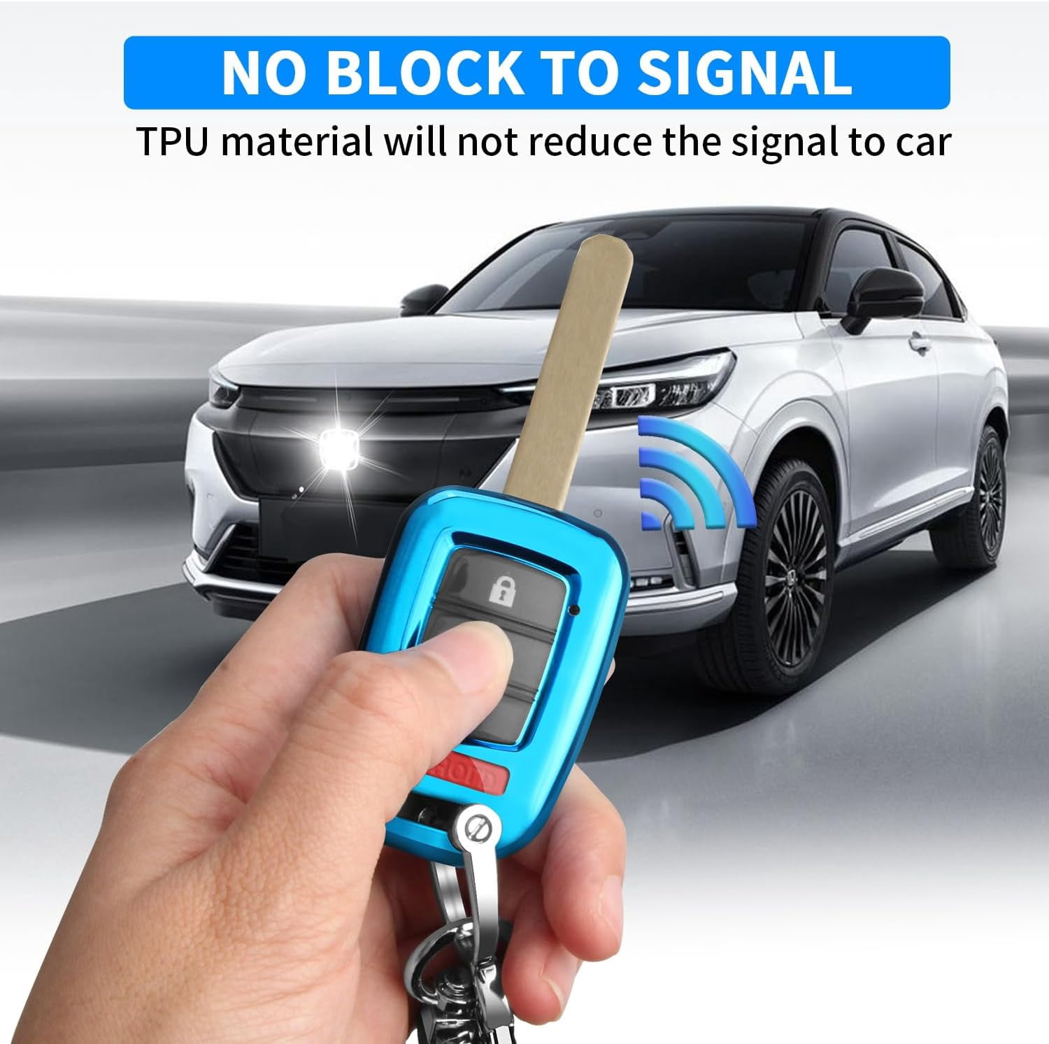 for Honda Key Fob Cover with Key Chain, Soft TPU Key Case Shell Full Protection for Sports Accord Civic CR-V HR-V LX, Blue