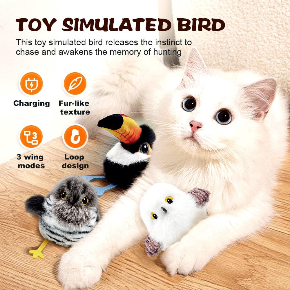 2026 Upgraded Interactive Flying Chirping Bird Toys, Flapping Bird Cat Toy,Rechargeable Cat Toy with Touch Activated for Indoor Cats（cuckoo）