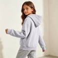 thumbnail image 6 of Tdoqot Girls Cotton Hoodie- Long Sleeve Loose Fit Casual Stretch Basic Pullover Sweatshirt Gray Size4-12, 6 of 8