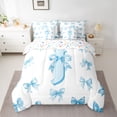 thumbnail image 2 of Homewish Cartoon Monogrammed J Bedding Comforter Set 7pcs for Teens, Watercolor Bow-tie King Bedding Sets, Blue Kawaii Letter Reversible Bed Sheets, Luxury Bedroom Decor, 2 of 7