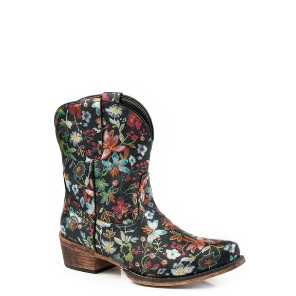 Roper Womens Ingrid Floral Metallic Snip Toe Cowboy Ankle Boots