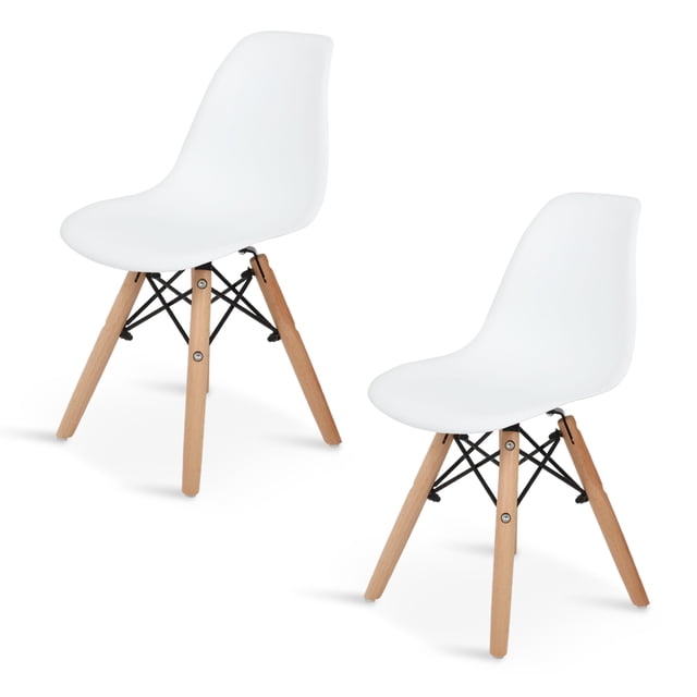 Sillas Infantiles para Niños con Asiento Ergonomico de Plastico y Estructura de Madera Diseño Tipo Eames - Sillas Preescolar Estilo Moderno con Soporte de Acero Set 2 Piezas