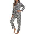 thumbnail image 2 of DAKIMOE Sleepwear Womens Silky Satin Pajamas Set Long Sleeve Nightwear Loungewear, Black White, L, 2 of 4