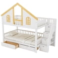 thumbnail image 6 of Harper & Bright Designs Full over Full House Bunk Bed with Window and Roof, Wood Full Size Storage Stairway Bunk Bedframe with 2 Drawers, White+Natural, 6 of 14
