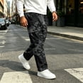thumbnail image 2 of GrmtClth Mens Loose Fit Camo Cargo Trousers All Over Camo Print Multi Utility Pockets Drawstring Elastic Waist Street Casual Pants Black XL, 2 of 8