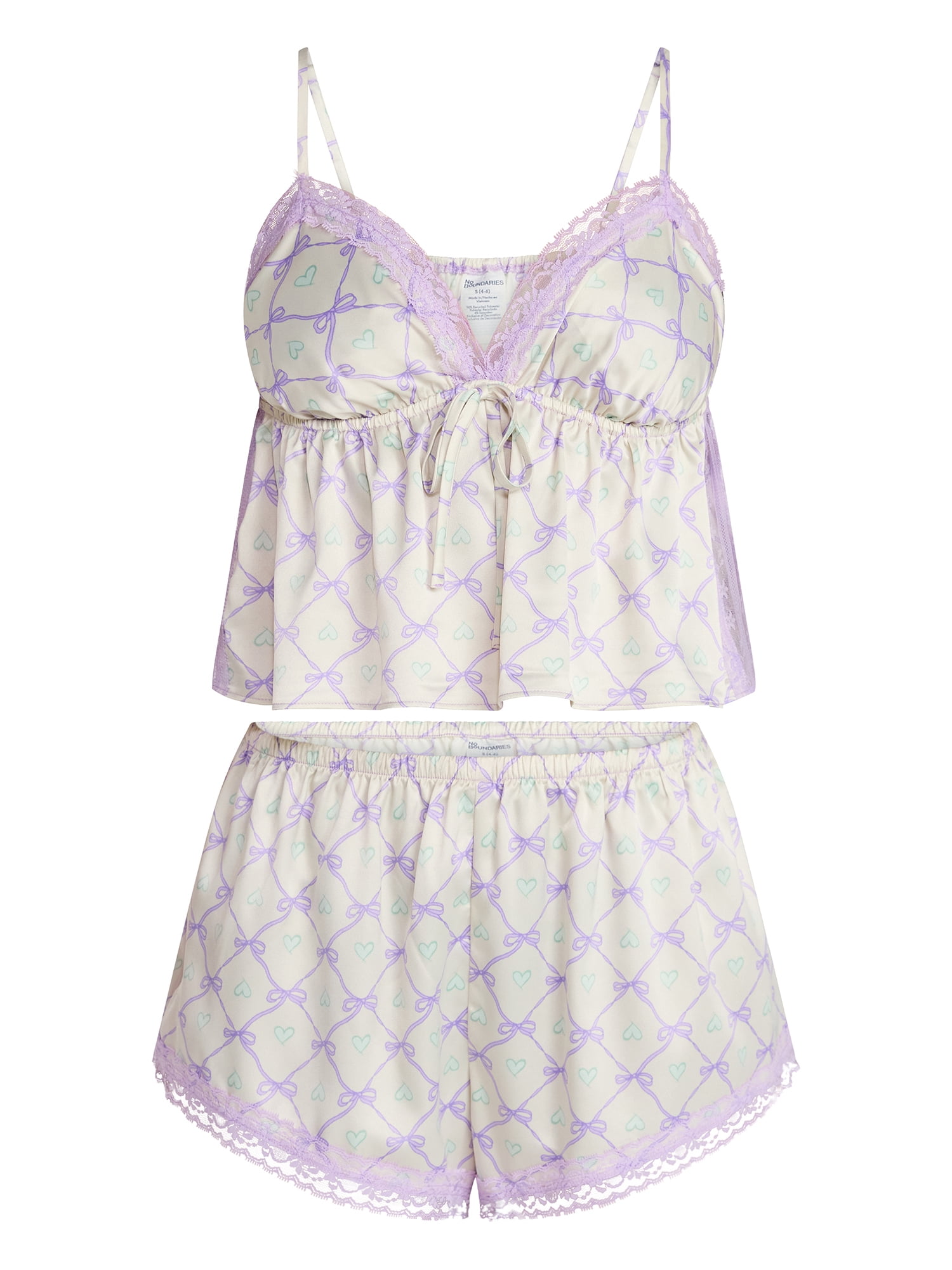 No Boundaries Satin Sleep Cami and Short Set, Women's Size XS - XXL