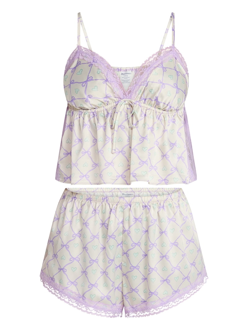 No Boundaries Satin Cami and Shorts Sleep Set, 2-Piece, Women's XS