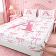 thumbnail image 4 of meiyoeat Pink Bow Full Size Sheets For Girls,Coquette Bowtie Monogrammed A Print Bed Sheets For Kids,4-Piece, 4 of 6