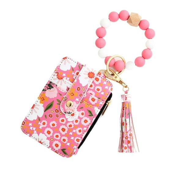 Women's Beaded Wallet,Keychain Bracelet Wristlet with Wallet Card Holder Pocket With Beaded Tassel Decoration（A*1PCS)