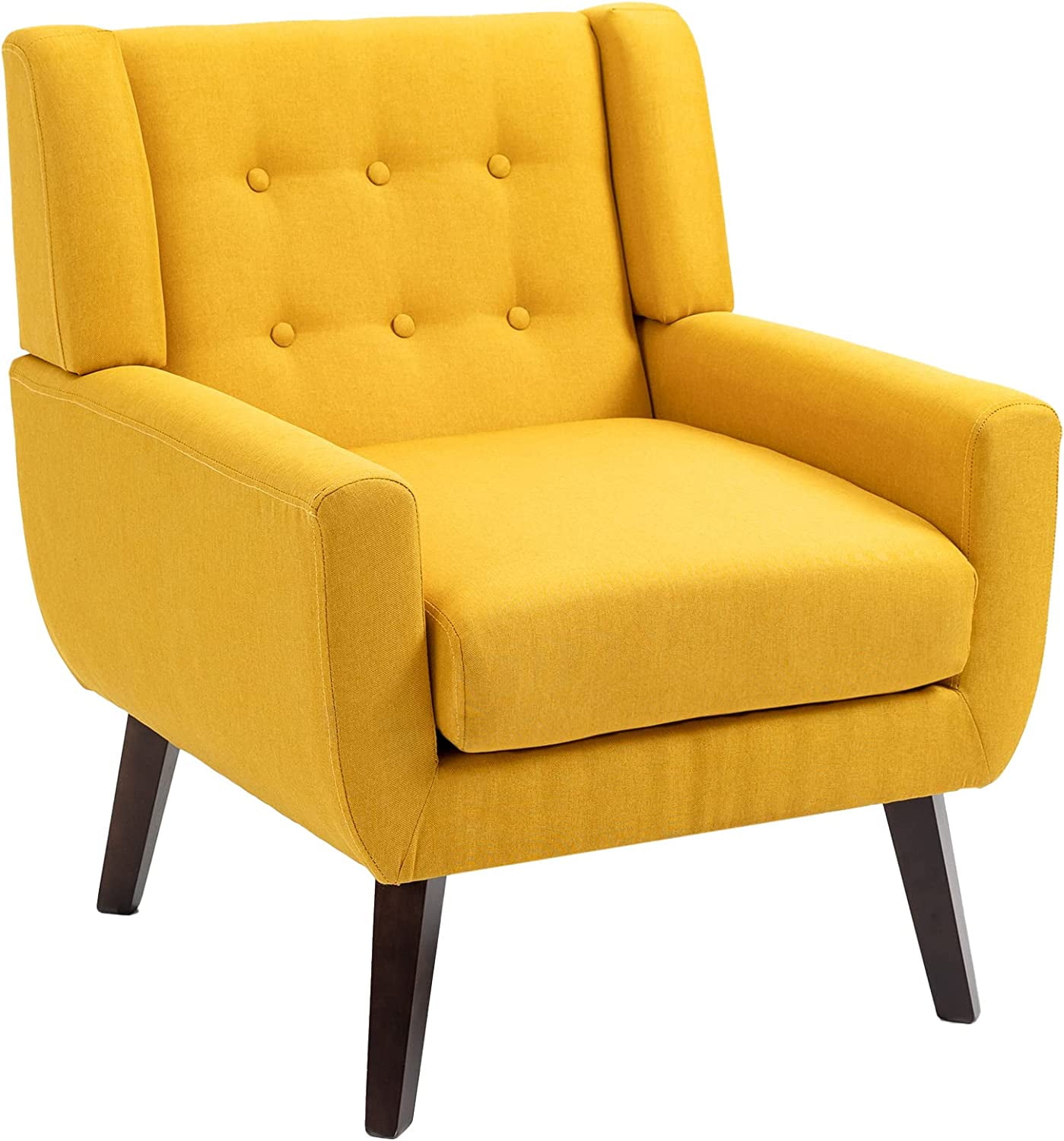 UIXE Yellow Accent Chair, Linen Upholstered Armchair, Midcentury Modern