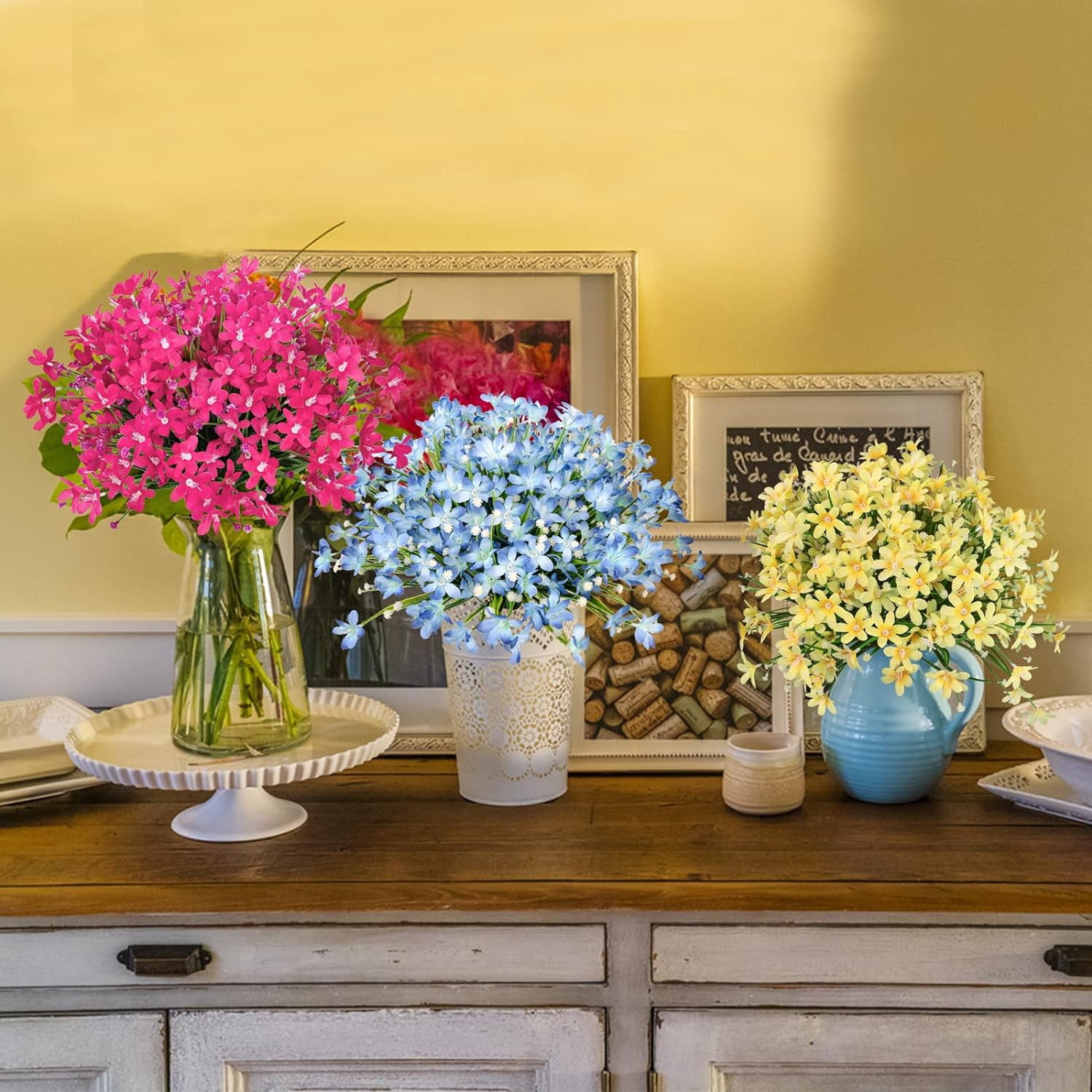 Artificial Daffodils Flowers Outdoor UV Resistant Fake Flowers Plants Faux Flowers for Garden Porch Window Box Wedding Home Decor, Yellow