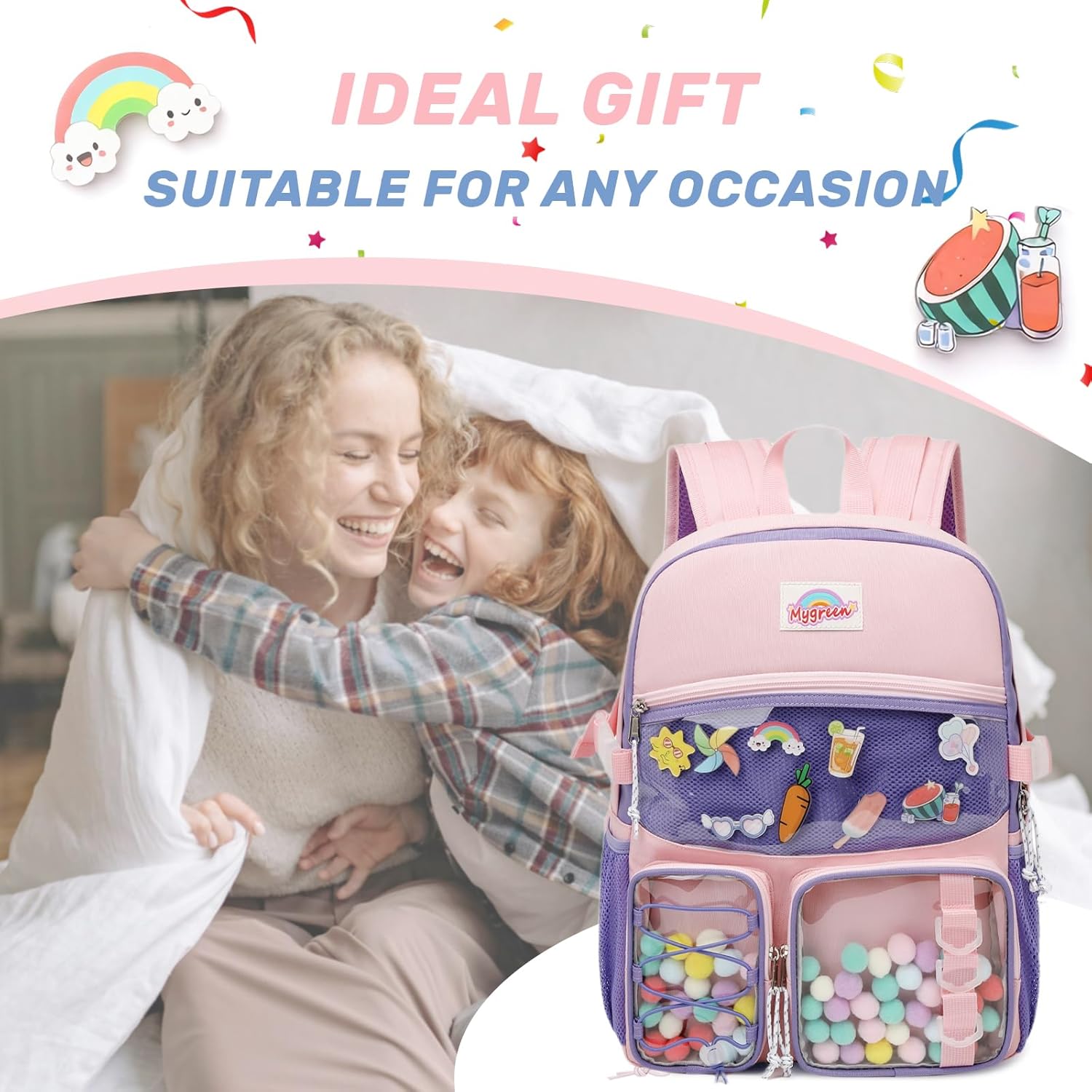Mygreen womens Backpack for womens - Middle women & Elementary women - Kawaii Ita Backpack Black Blue