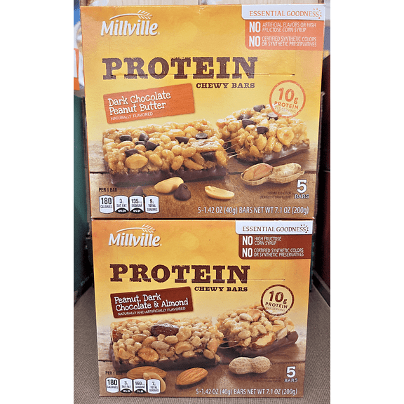 Millville Chewy Bars Dark Chocolate Peanut Butter & Almonds 7.1oz 200g (2 Bars)