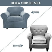 Velvet Plush Sofa Covers, Armchair Loveseat Couch Slipcover with Separate Cushion Cover (Gray Blue, For 3-Seater Sofa)