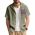 thumbnail image 2 of Camisa de Manga Corta de los Hombres con Capucha de Cárdigan Impresa con Botón con Bolsillos Top Casual para Primavera Verano, 2 of 9