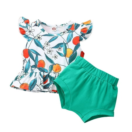 

QWERTYU Newborn Infant Toddler Baby Girl Boy Clothing Set Outfit Short Sleeve Summer Tops and Shorts Set Green