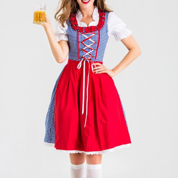 Vestido de poliéster con estampado bordado para mujer, para festivales, cosplay y sirvientas