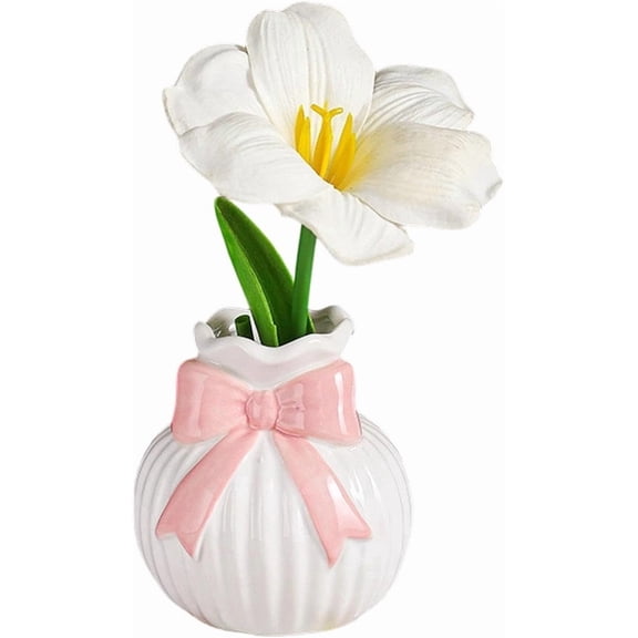 Pink Bow Vase Ceramic Bowknot Flower Holder Table Decor