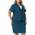 thumbnail image 2 of DARING DIVA Women's Plus Blazer Suit Set Notch Lapel Pencil Skirt Peacock Blue 4X, 2 of 6