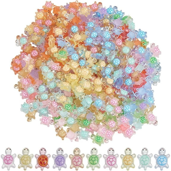 1 Box 400Pcs 10 Colors Turtle Cabochons Glow in The Dark Resin Charms Bulk Colorful Luminous Summer Sea Ocean Animals Turtles Tiny Miniatures Cabochon for Nail Art Jewelry DIY Craft Decor diy