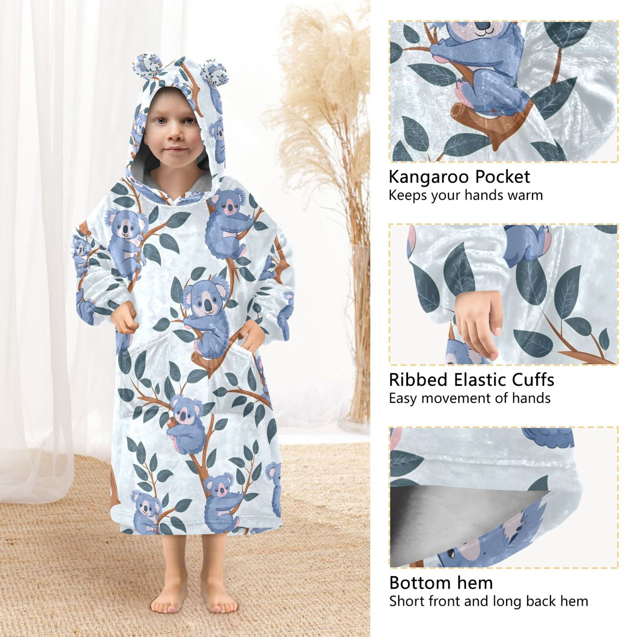 joogoo Blanket Hoodie for Cartoon Koalas Oversize Sweatshirt 3-14 YR L