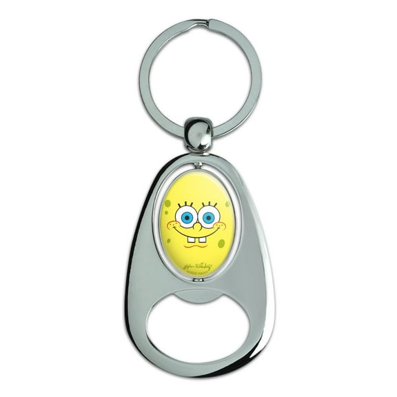 Spongebob Smiling Face Keychain Chrome Metal Spinning Oval Bottle Opener