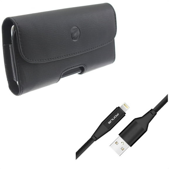 6ft USB Cable w Case Belt Clip for iPhone XS/X - Charger Cord Power Wire Braided Long, Leather Holster Cover Pouch Loops for iPhone XS/X