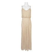 Adrianna Papell Spaghetti Strap V-Neck Blouson Zipper Back Embellished Mesh Dress-CHAMPAGNE / 6