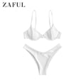 thumbnail image 2 of ZAFUL for Women Swimwear Ribbed High Leg Underwire Bikini Swimsuit White L, 2 of 7
