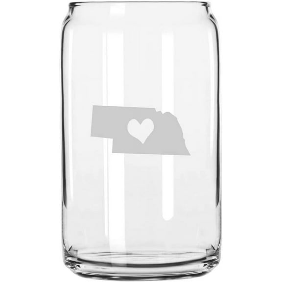Nebraska Heart States Etched 16oz Libbey Can Glass