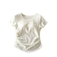 thumbnail image 3 of ALLLIST Square Neckline Going Out Tops for Women Short Sleeve White Solid with Bra Pads Casual T-Shirts Pleated Womens T Shirts, 3 of 3
