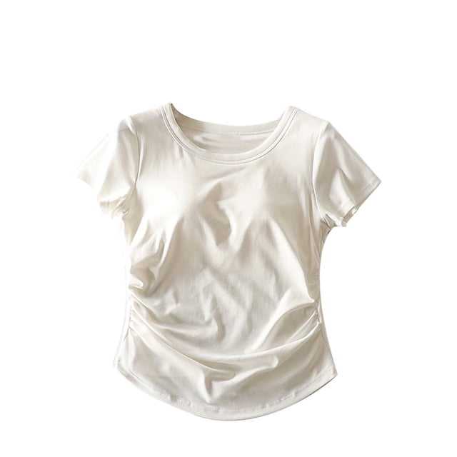 JIUKE Hauts de Pyjama pour Femmes avec Soutien-Gorge Intégré Manches Courtes Col Rond T-Shirts pour Sortir Taille S
