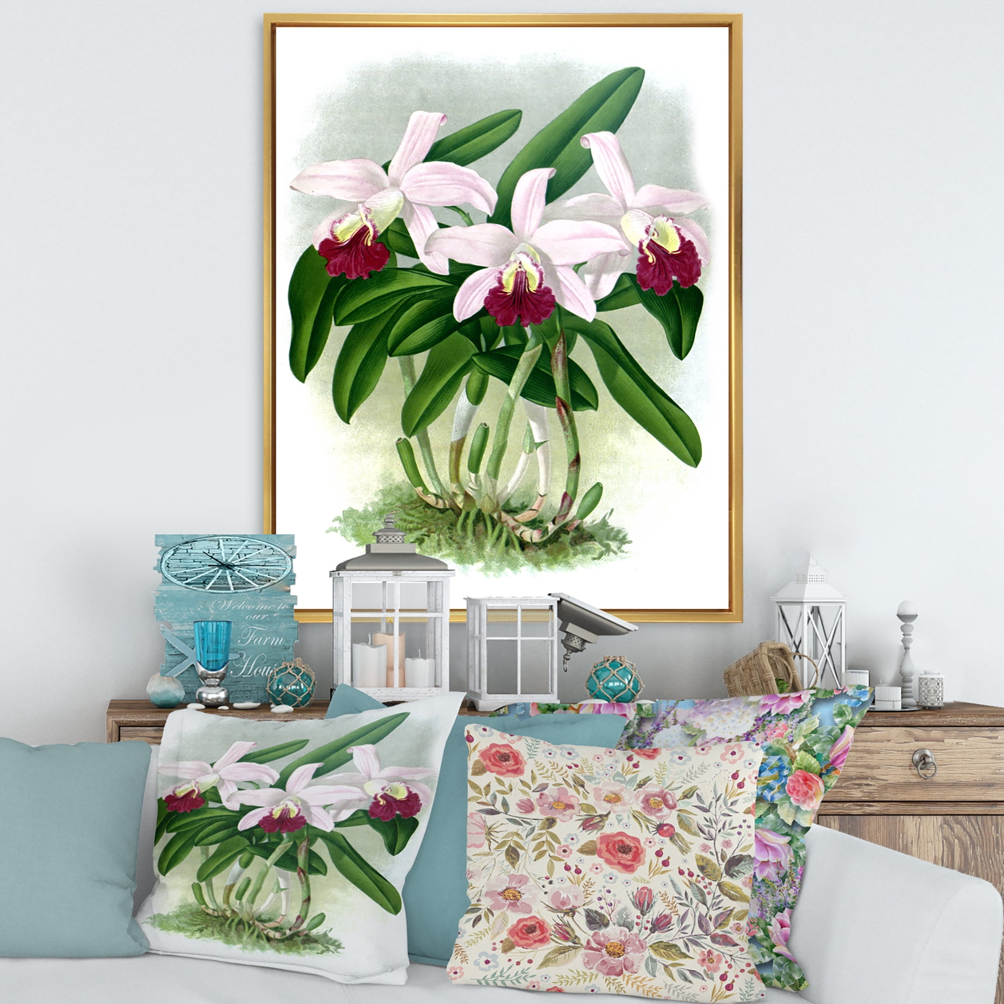 Designart 'White Vintage Orchid Flower I' Traditional Framed Canvas Wall Art Print