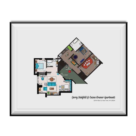 Jerry Seinfeld And Cosmo Kramer Apartments Floor Plan Poster Tv