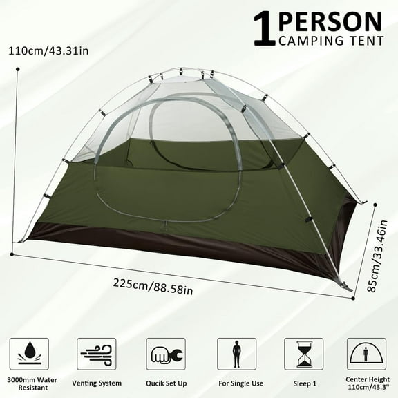 1-Person Waterproof Backpacking Tent with Two Doors, Easy Setup for Outdoor Hiking and Travel