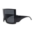 thumbnail image 3 of Womens XL Oversized Curved Shield Low Temple Huge Rectangle Sunglasses All Black, 3 of 4