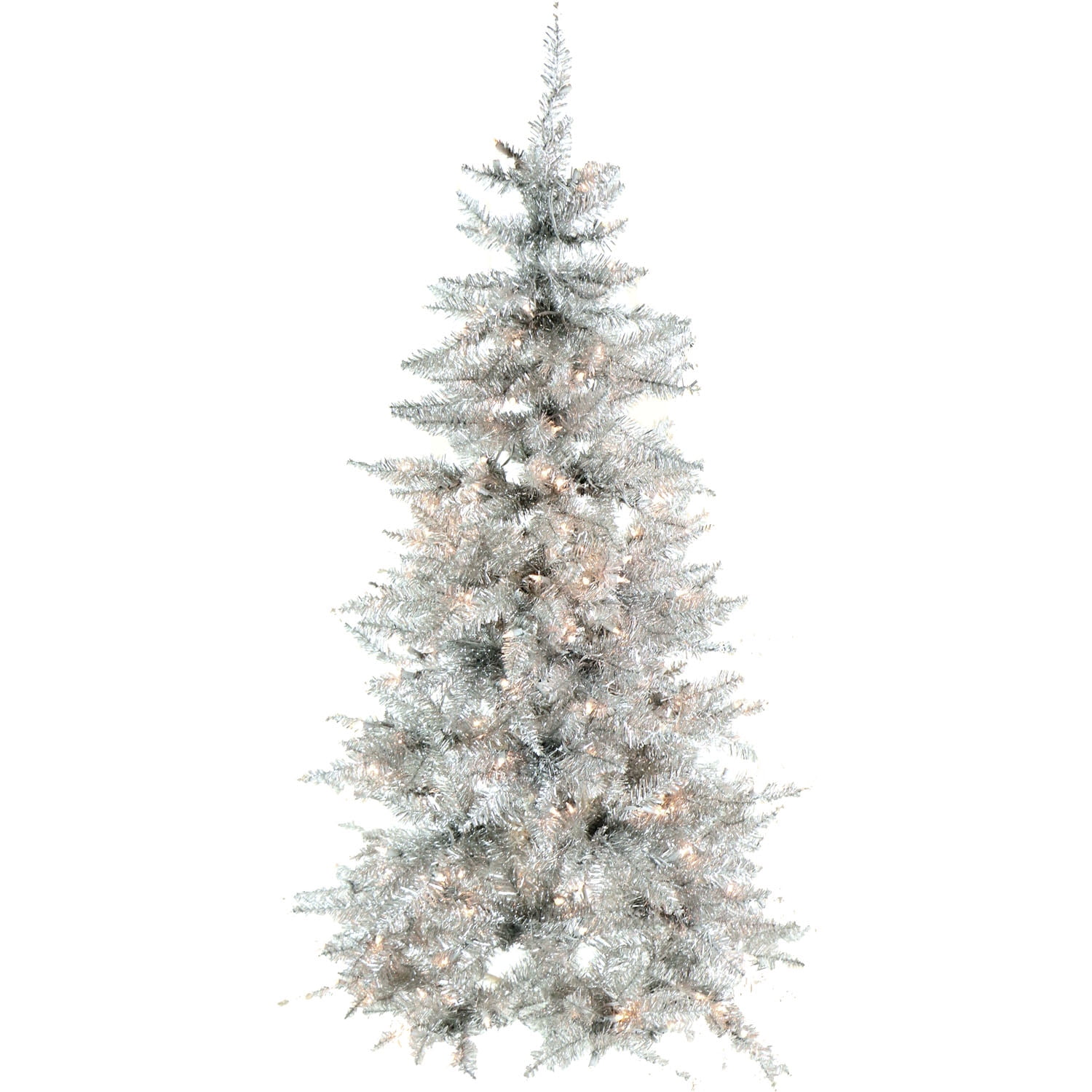 Fraser Hill Farm 5Ft. Festive Silver Tinsel Christmas Tree with Clear
