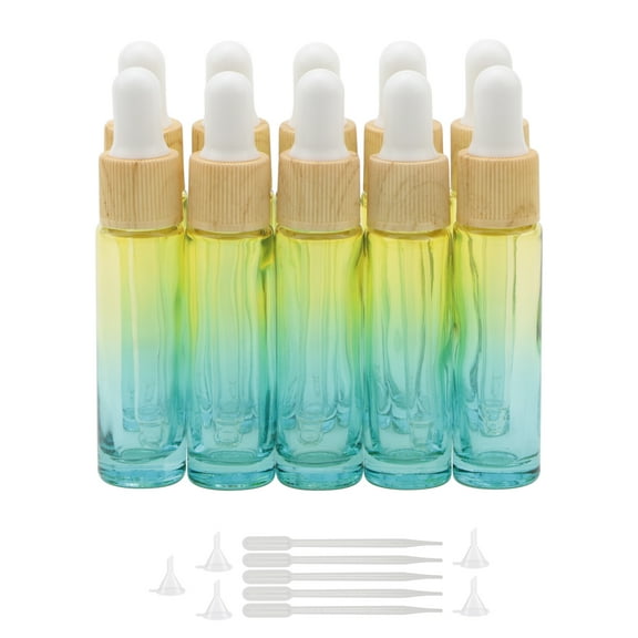 Eye Dropper Bottle Set, 10ml (1/3oz) Yellow Blue Gradient Thickened Glass Dropper Bottles with Funnels & Droppers, Dropper Vials for Essential Oil Perfumes 10Pcs