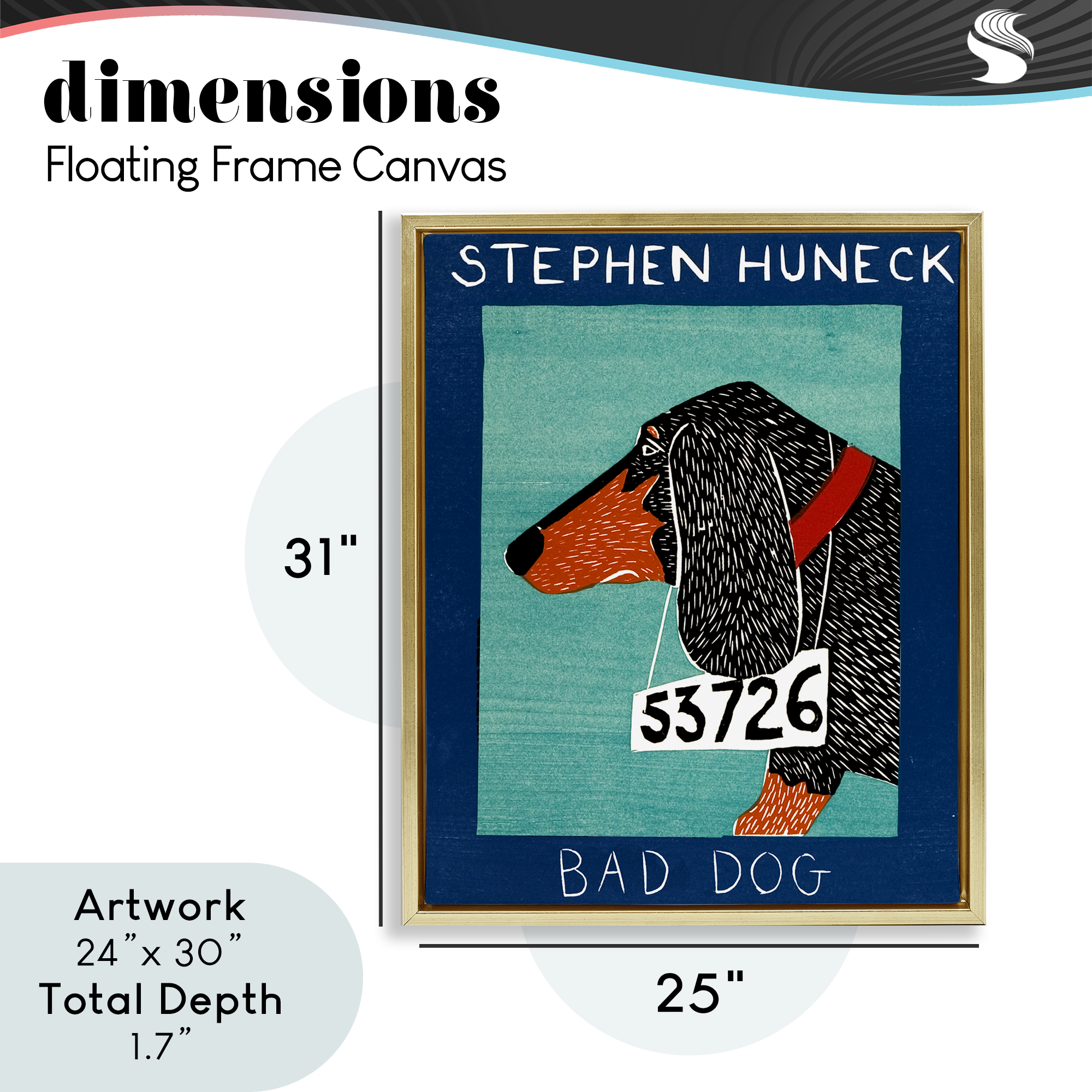 Bad Dog Dachshund Gold Framed Floater Canvas Wall Art, design by Stephen Huneck