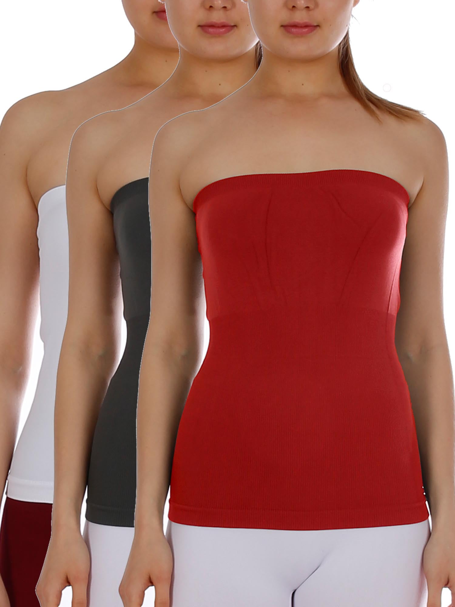 Women's 3-Pack Seamless Bandeau Tube Top Ribbing Bottom Slimming Fit Shirt