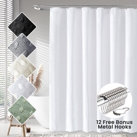 AUQ Heavyweight Waffle Weave Fabric Shower Curtain,Waterproof Shower Curtain Water Repellent Bathroom Curtain,White,72" X 78"
