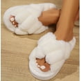 thumbnail image 4 of Women's Open Toe Slippers Fuzzy  House Slippers for Women Cozy Criss Cross Furry Slides Slippers, 4 of 9