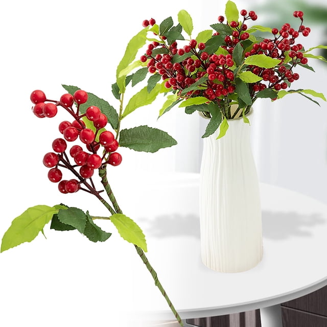 Cqxid Fleurs Artificielles à Moins de 5$ Tiges de Baies Rouges Artificielles avec Feuilles Vertes Pics de Baies Réalistes pour Couronne Maison Bricolage Arbres de Noël Centres de Table de Mariage