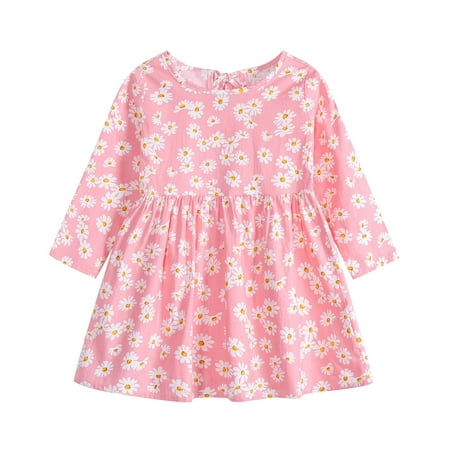 

Leutsin Toddler Kids Baby Girls Long Sleeve Little Daisy Printed Dress Princess Dress