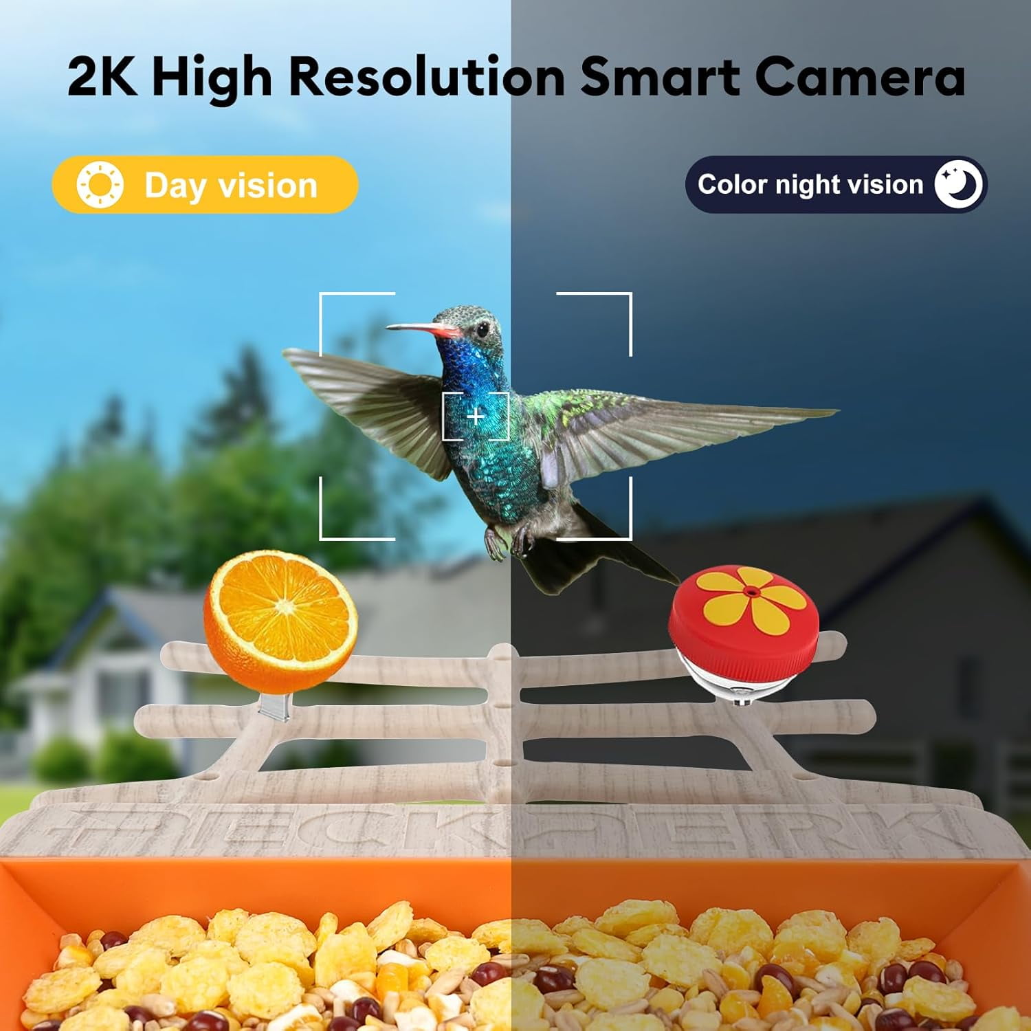 Smart Bird Feeder with Camera Solar Powered, Squirrel-Proof, 2K Full-Color Night Vision Camera, Ideal Gift for Bird Lovers