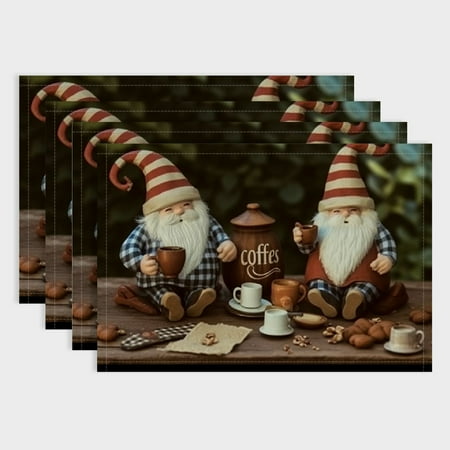 

Autua Coffee Gnomes Placemats Set of 4 for Dining Table Buffalo Plaid Brown Mocha Washable Waterproof Cloth Place Mat for Bar Decoration Coffee Cup Mats 18x12in