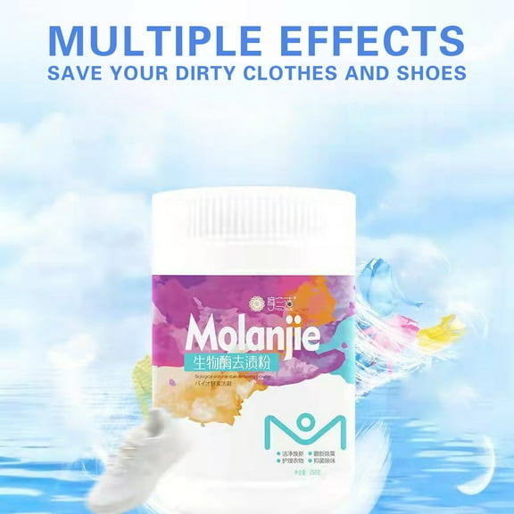 Molanjie Oxygen Brightener Stain Remover, Biological Enzyme Bleach Alternative, Simple Ingredients, Brightens Dull Whites AND Colors - Stain Remover for Laundry 8.8oz