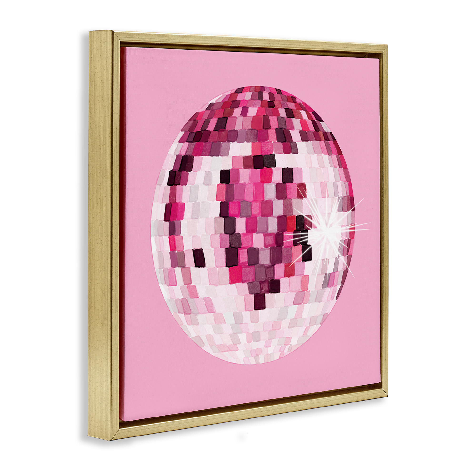 Stupell Industries Dazzling Pink Disco Ball Beauty & Fashion Painting Gold Floater Framed Canvas Art Print Wall Art, 25 x 25