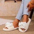 thumbnail image 6 of Women Fluffy Faux Fur Glitter Bow Square Open Toe Slide Slippers White 5.5-6, 6 of 9